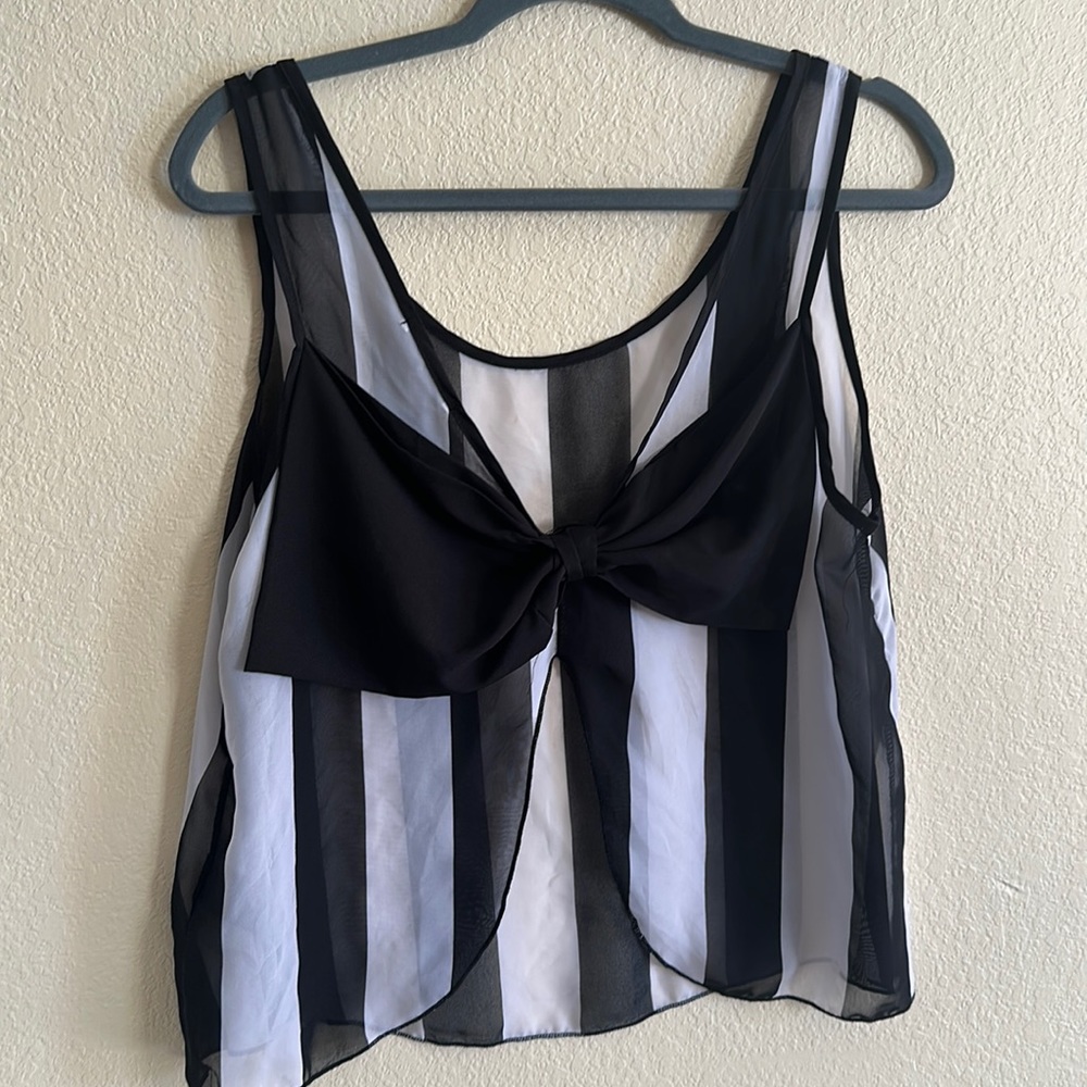 Sheer Black White Bow Blouse